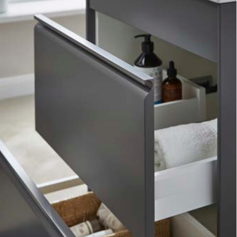 Kartell K-VIT Moon 800mm 2 Drawer Wall Mounted Unit With Ceramic Basin-Matt Grey (MOON800WM-G MOON800BAS)