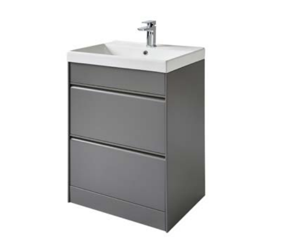 Kartell K-VIT Moon 600mm 2 Drawer Floor Standing Unit With Ceramic Basin-Matt Grey (MOON600FS-G MOON600BAS)