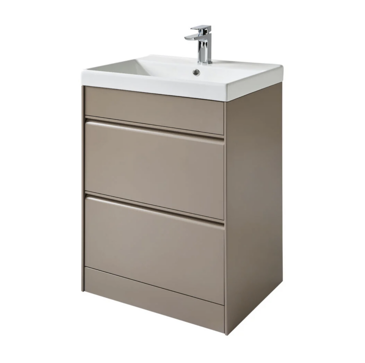 Kartell K-VIT Moon 600mm 2 Drawer Floor Standing Unit With Ceramic Basin-Cocoa (MOON600FS-C MOON600BAS)