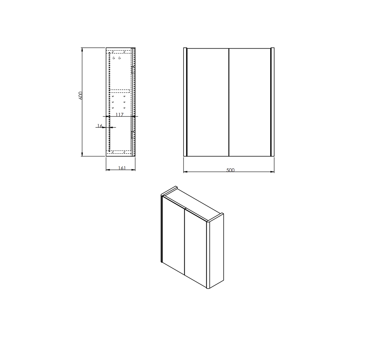 Kartell K-VIT Options 24 600mm Mirror Cabinet-White Gloss (OPT600MIR-WT)
