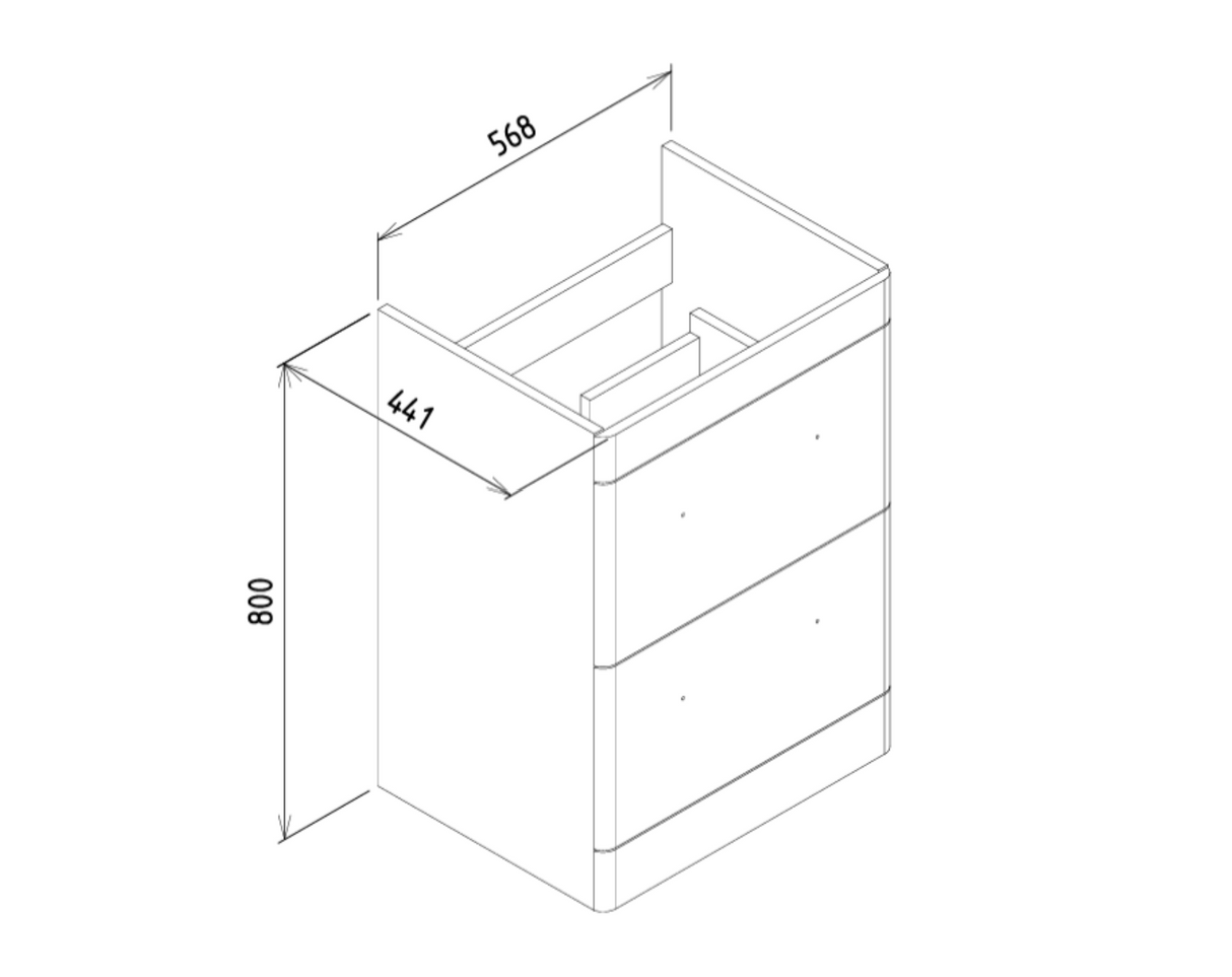 Kartell K-VIT Options 24 600mm 2 Drawer Unit With Ceramic Basin- White Gloss (OPT600DR-WT FUR149ME)
