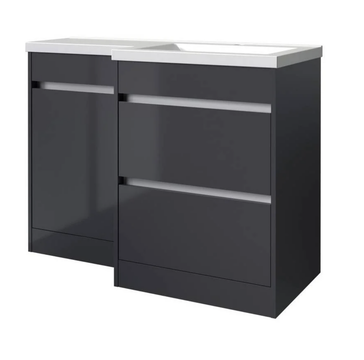 Kartell K-VIT City 1100mm L Shaped Furniture Set Right Hand (Including Cistern) - Storm Grey Gloss (FUR710CI-FUR731CI-FUR431NEW-ACC001N)