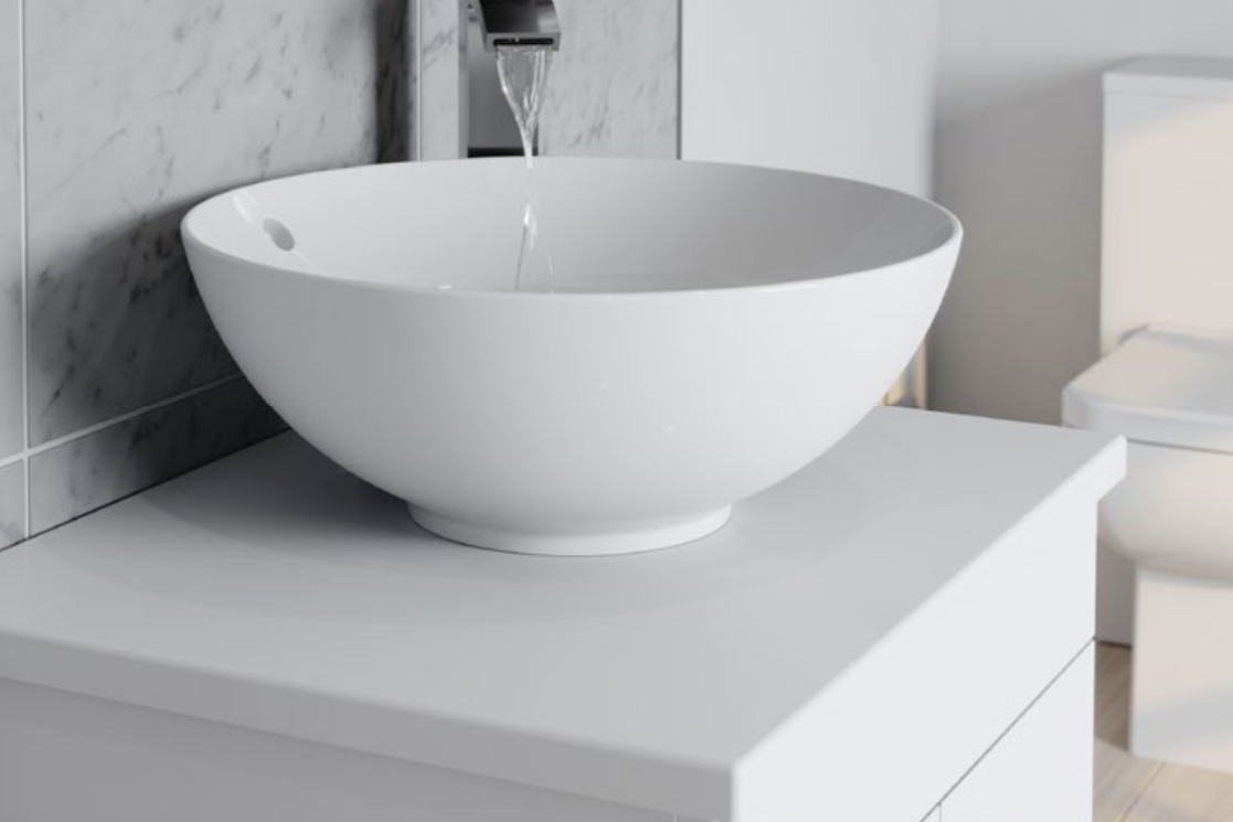 Kartell K-VIT Purity 600mm Floor Standing 2 Drawer Unit With Ceramic Worktop & Sit On Bowl-White Gloss (FUR008PU FUR433PU FUR435PU)