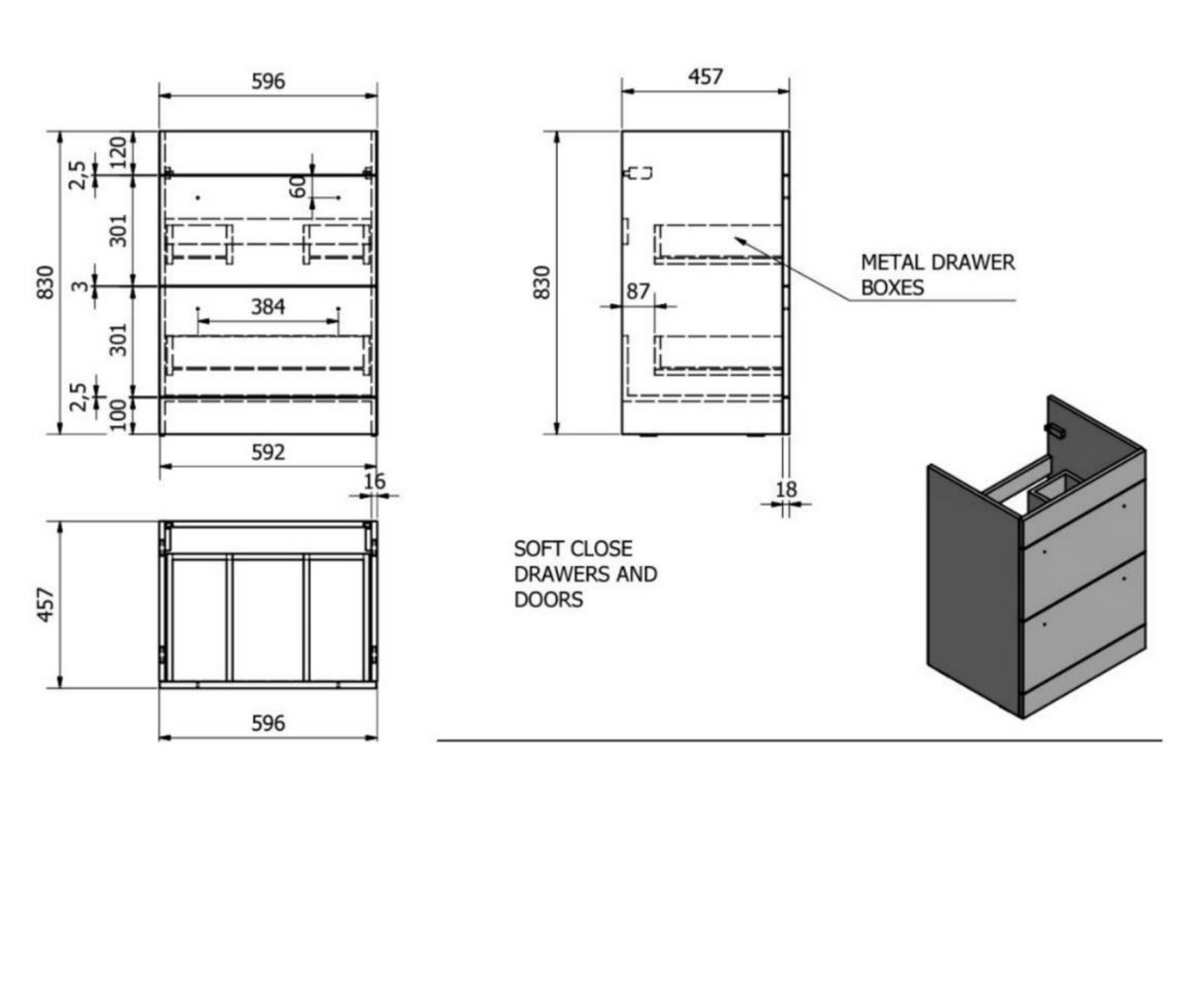 Kartell K-VIT Matrix 2 Drawer L-Shaped Furniture Pack 1100mm Left Hand - Matt Black - Includes Cistern (PMB600DR-PMB505MA-FUR430NEW-ACC001N)