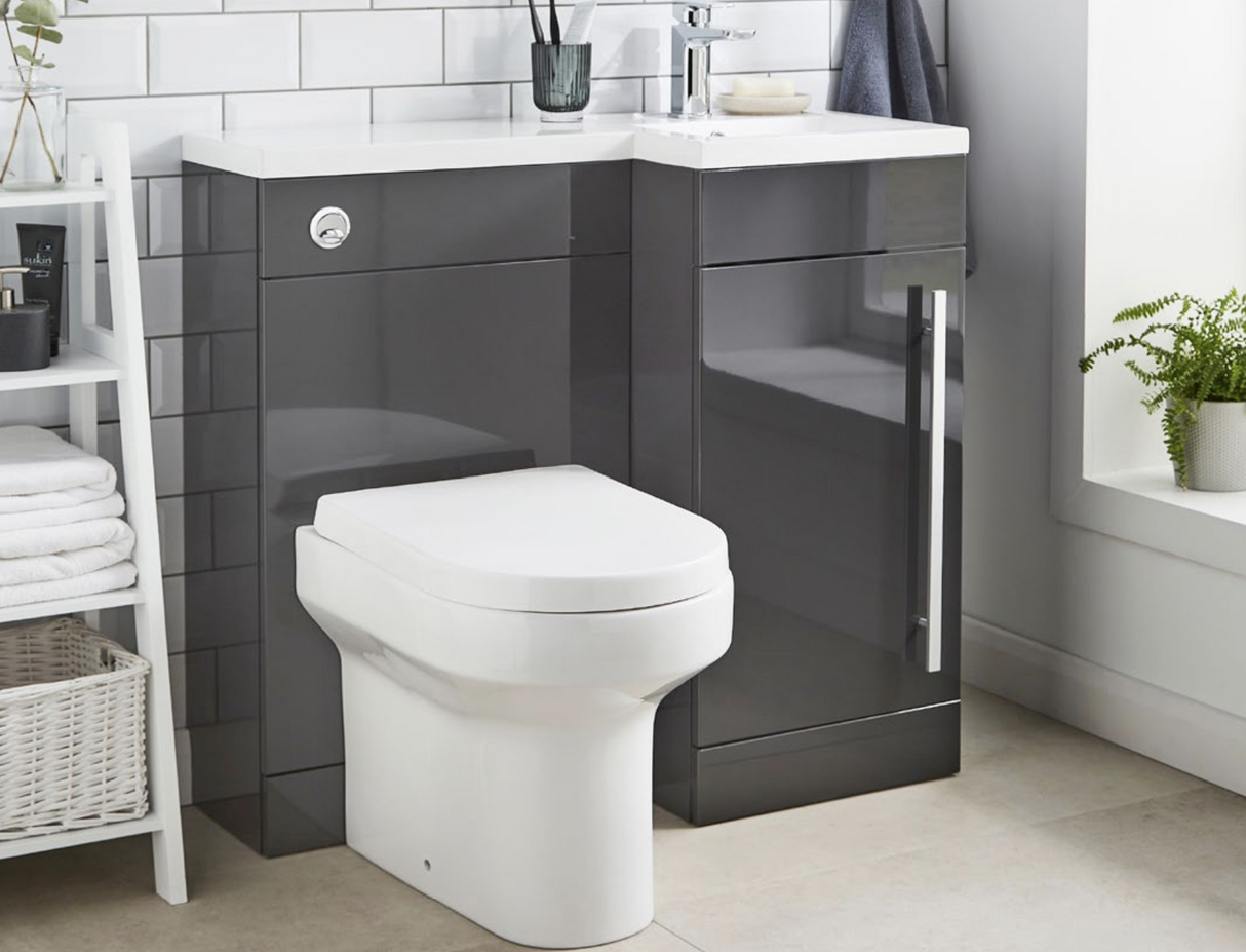 Kartell K-VIT Matrix Single Door L-Shaped Right Hand Furniture Pack 900mm - Storm Grey Gloss – Includes Cistern (MAT900BU-G- MAT900WC-G MAT900RH - ACC001N)