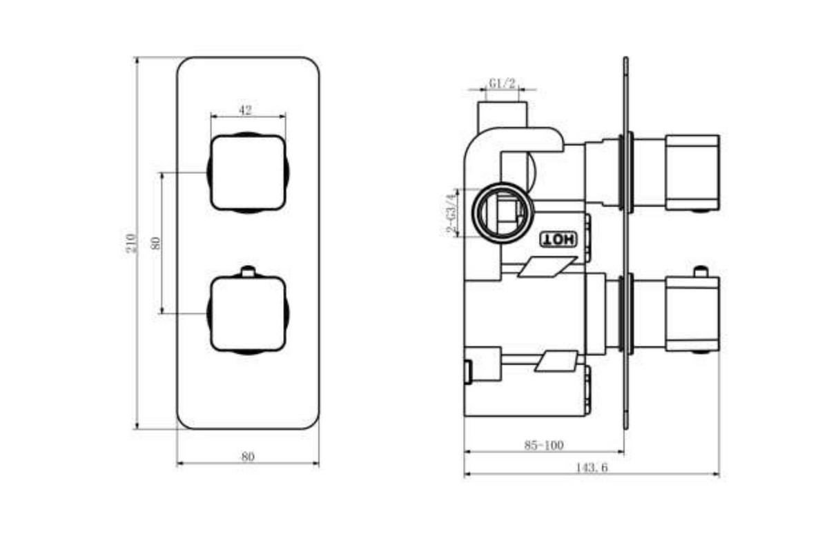 Kartell K-VIT Kolt Option 3 Thermostatic Concealed Shower with Fixed Overhead Drencher – Matt Black (SHO313KBL-SHO315KBL)