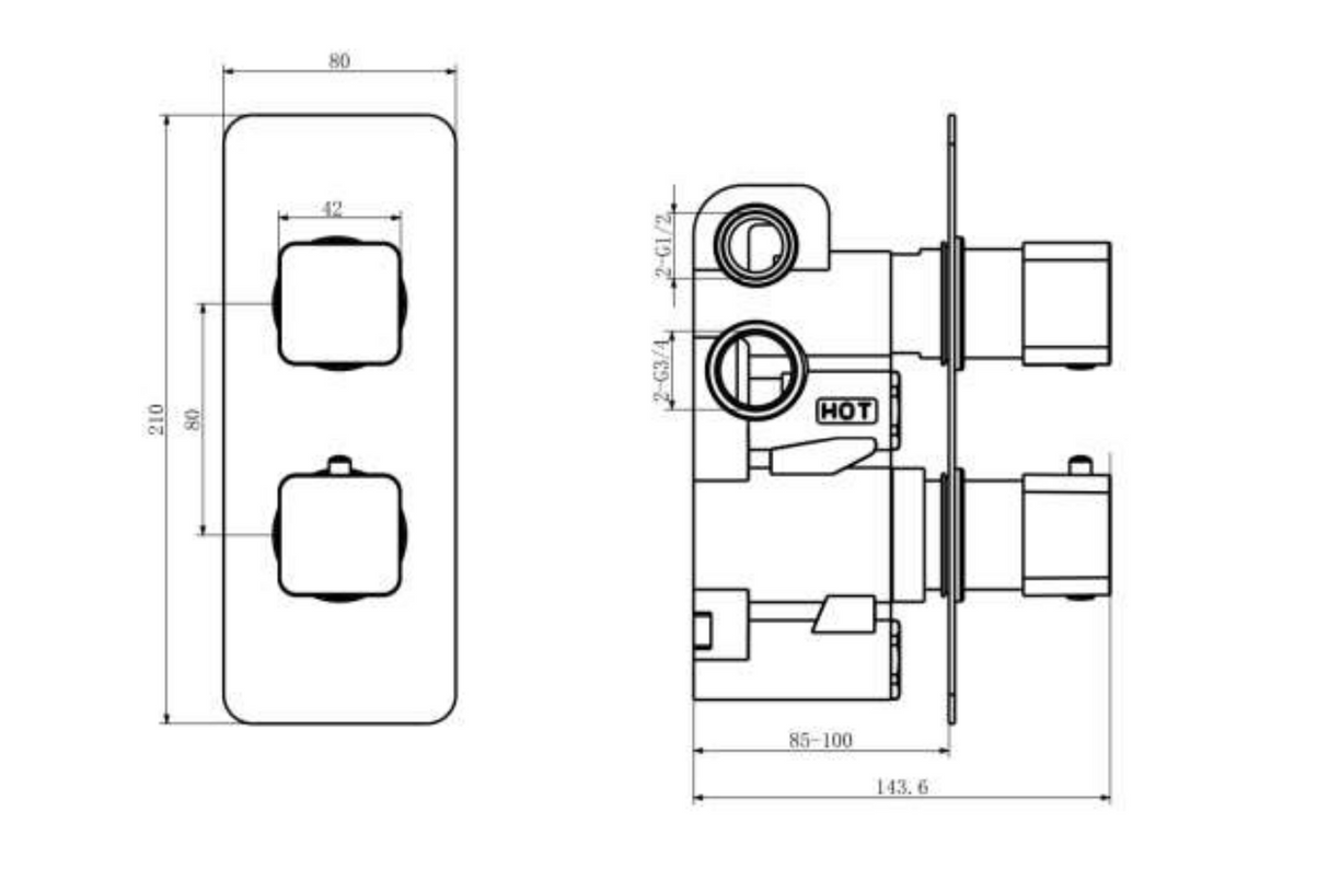 Kartell K-VIT Kolt Option 5 Thermostatic Concealed Shower with Diverter Adjustable Slide Rail Kit & Fixed Overhead Drencher - Chrome (SHO304KCP-SHO305KCP-SHO302KCP-SHO092OE)