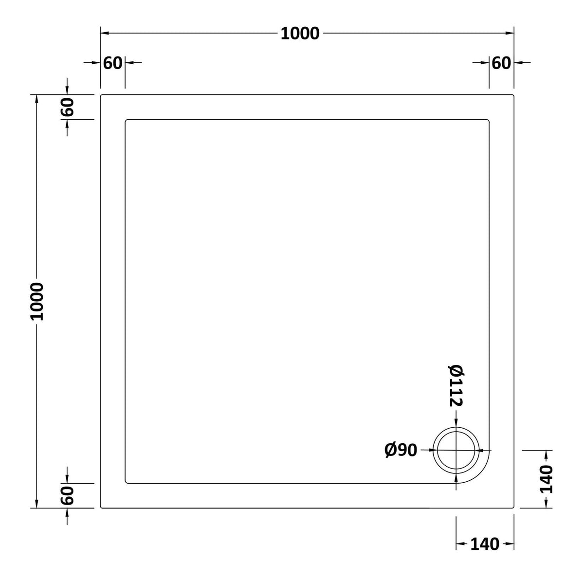 Nuie Slate Grey Slimline Square Shower Tray – 700mm, 760mm, 800 x 800mm, 900mm & 1000 x 1000mm, photo 7