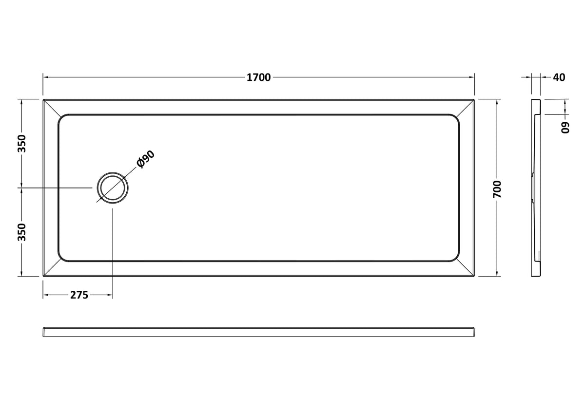 Nuie 1700 x 700mm Slate Grey Slimline Bath Replacement Shower Tray – Grey Slate, photo 2