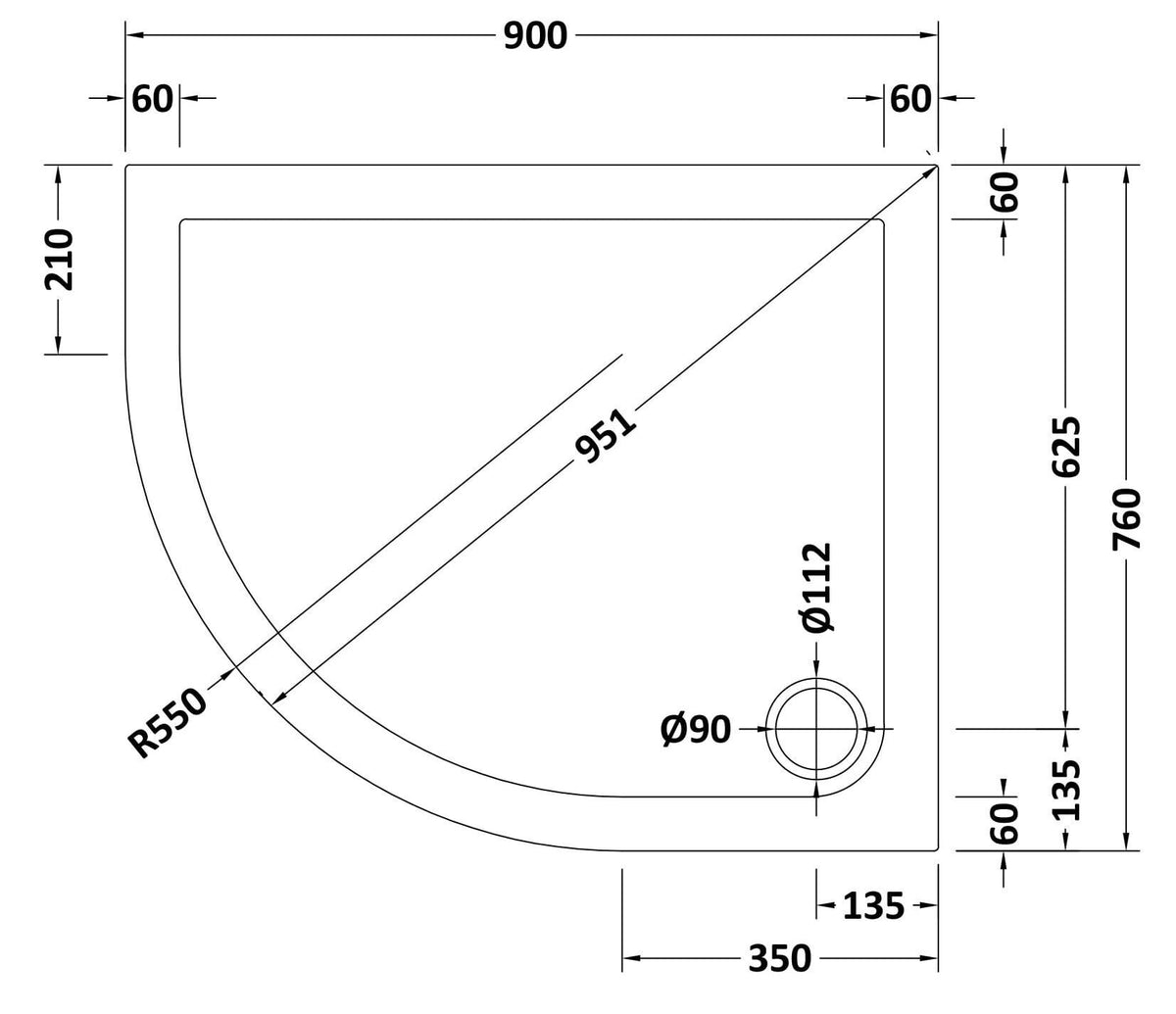 Nuie Slate Grey Slimline Offset Quadrant Shower Tray – 900 x 760mm, 900 x 800mm, 1000 x 800mm, 1000 x 900mm, 1200 x 800mm & 1200 x 900mm, photo 4