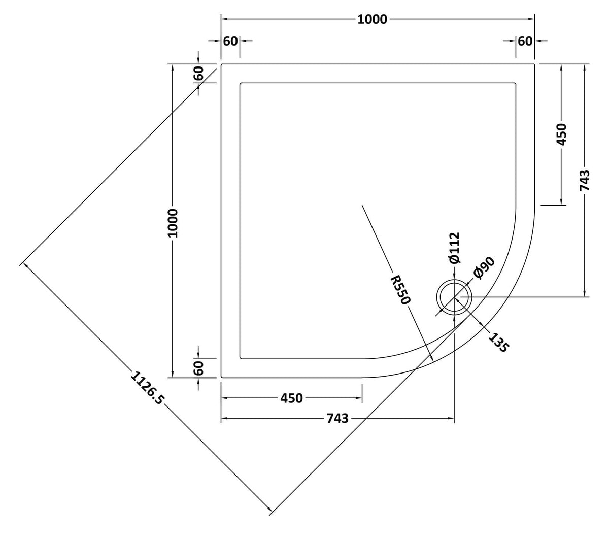 Nuie Slate Grey Slimline Quadrant Shower Tray – 700mm, 760mm, 800mm, 900mm & 1000mm, photo 7