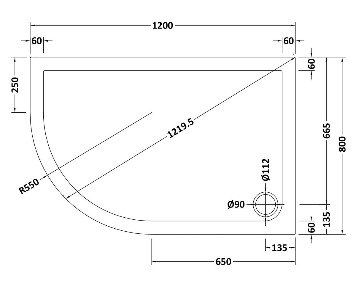 Nuie Slate Grey Slimline Offset Quadrant Shower Tray – 900 x 760mm, 900 x 800mm, 1000 x 800mm, 1000 x 900mm, 1200 x 800mm & 1200 x 900mm, photo 8