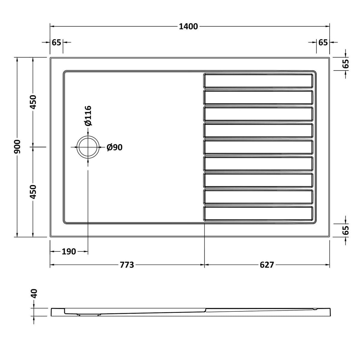 Nuie Slate Grey Slimline Rectangular Walk In Shower Tray – 1400 x 800mm, 1400 x 900mm & 1600 x 800mm, photo 4