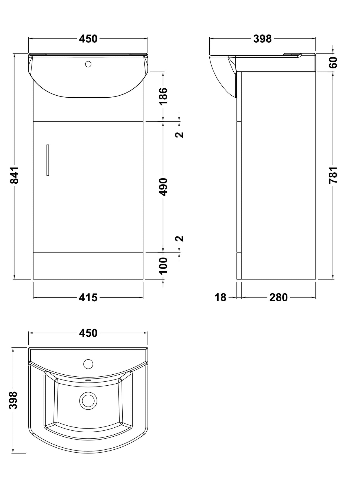 Nuie Mayford 1 Door Floor Standing Compact Vanity Unit With Basin – 400mm, 450mm & 500mm, photo 7