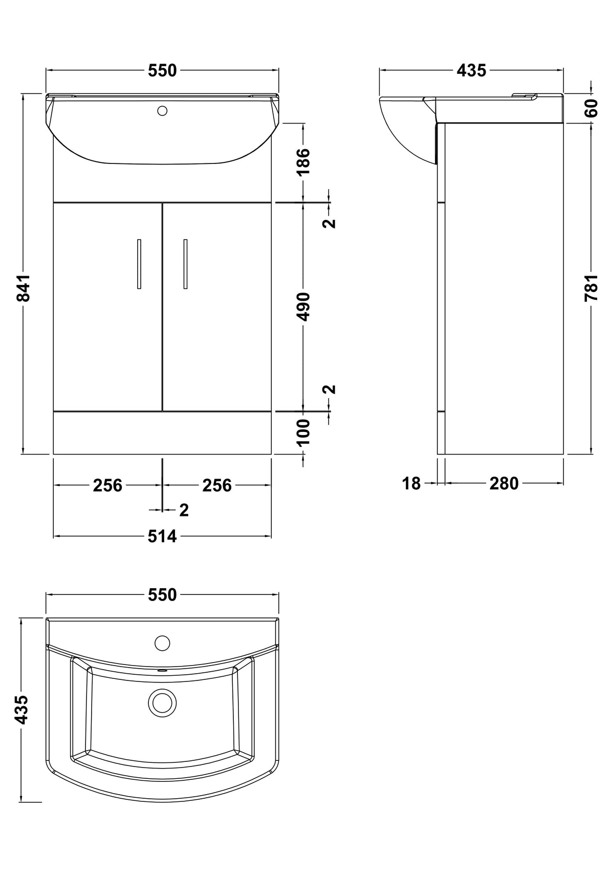 Nuie Mayford 2 Door Floor Standing Vanity Unit With Basin – 450mm, 550mm & 650mm, photo 6