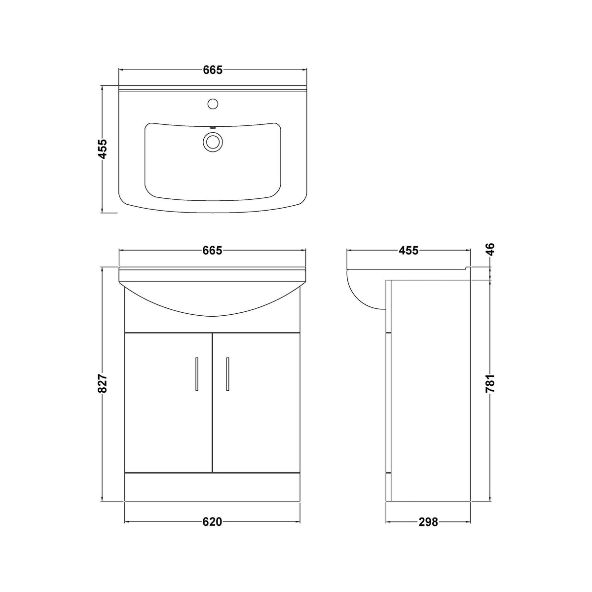 Nuie Mayford 2 Door Floor Standing Vanity Unit With Basin – 450mm, 550mm & 650mm, photo 7