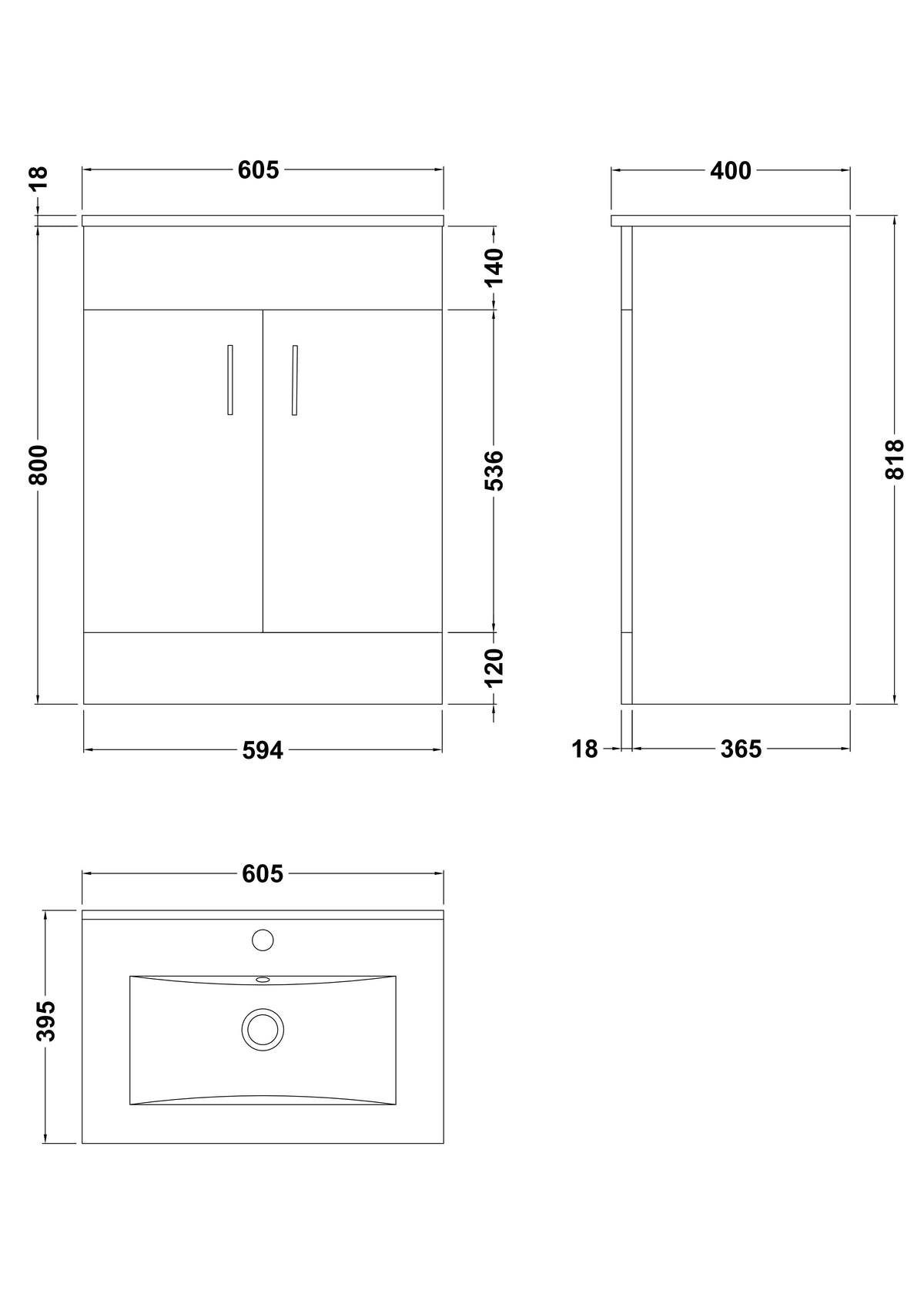 Nuie Eden 2 Door Floor Standing Vanity Unit With Basin – 500mm & 600mm, photo 5