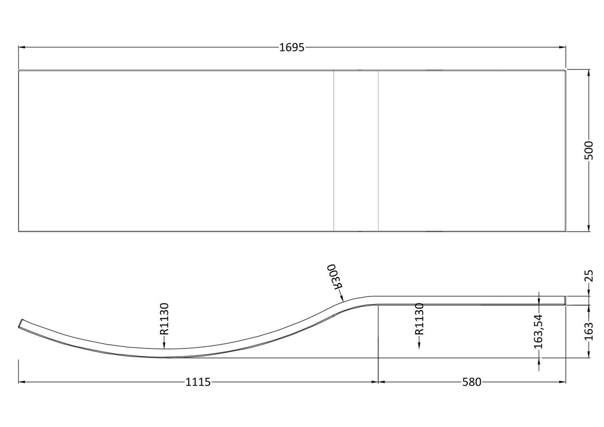 Nuie Acrylic B-Shaped Shower Bath Front Panel – 1500mm & 1700mm, photo 5