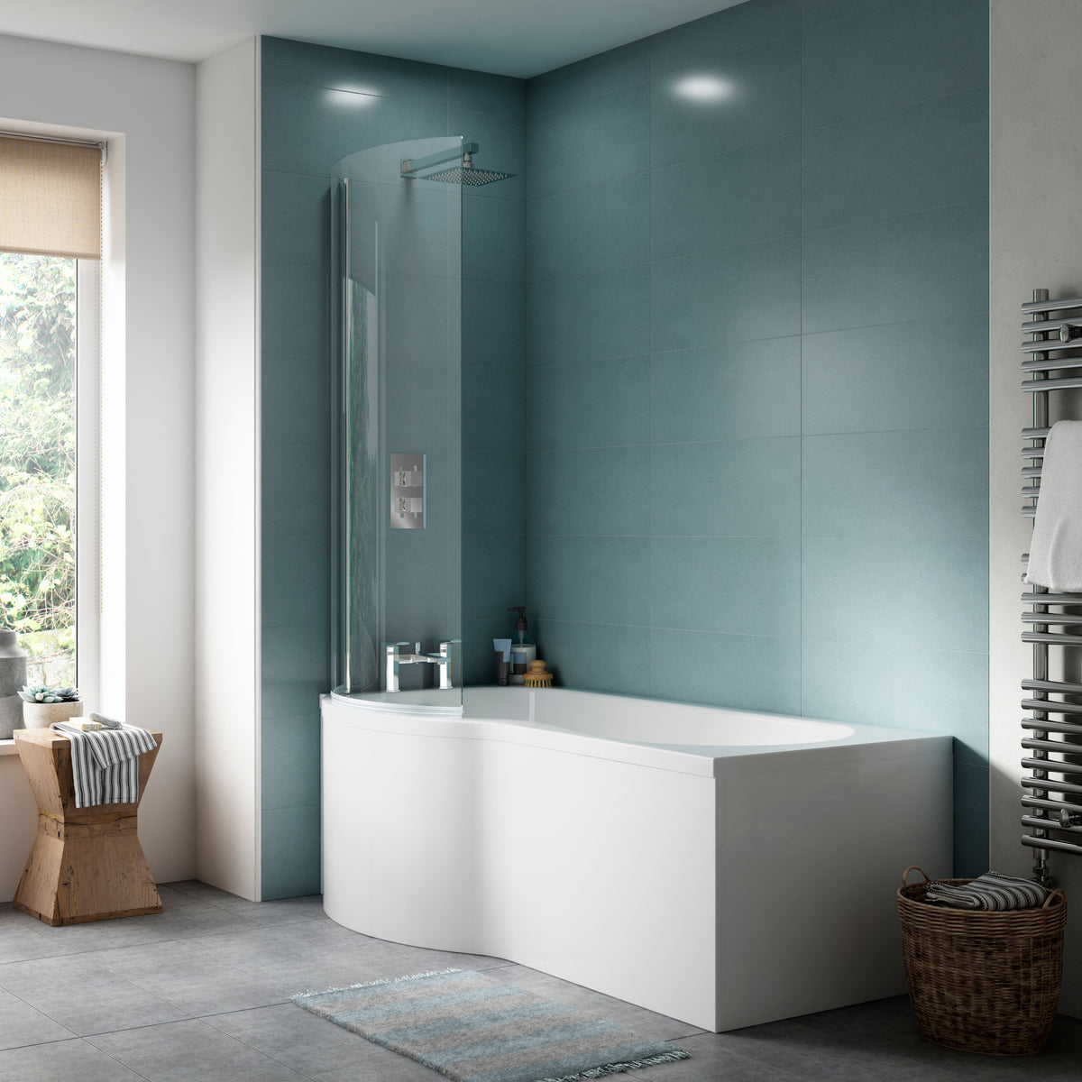 Nuie 725mm Acrylic B-Shaped Shower Bath End Panel – European White