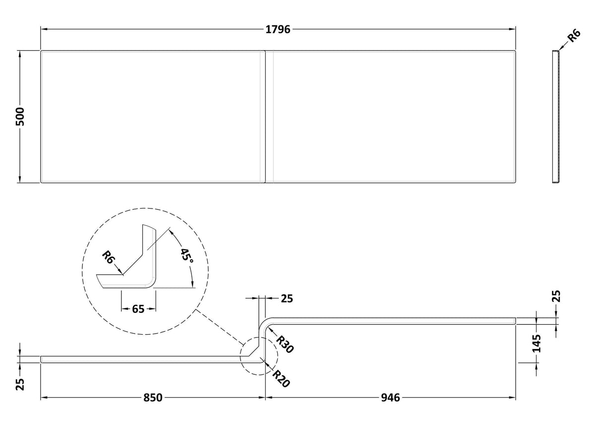 Nuie 1800mm Acrylic Shower Bath Front Panel – Gloss White, photo 2