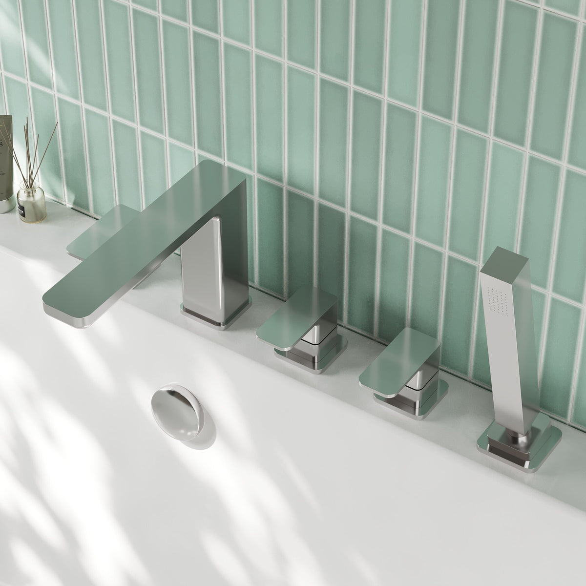 Nuie Windon 5 Tap Hole Deck Mounted Bath Shower Mixer – Chrome, photo 4