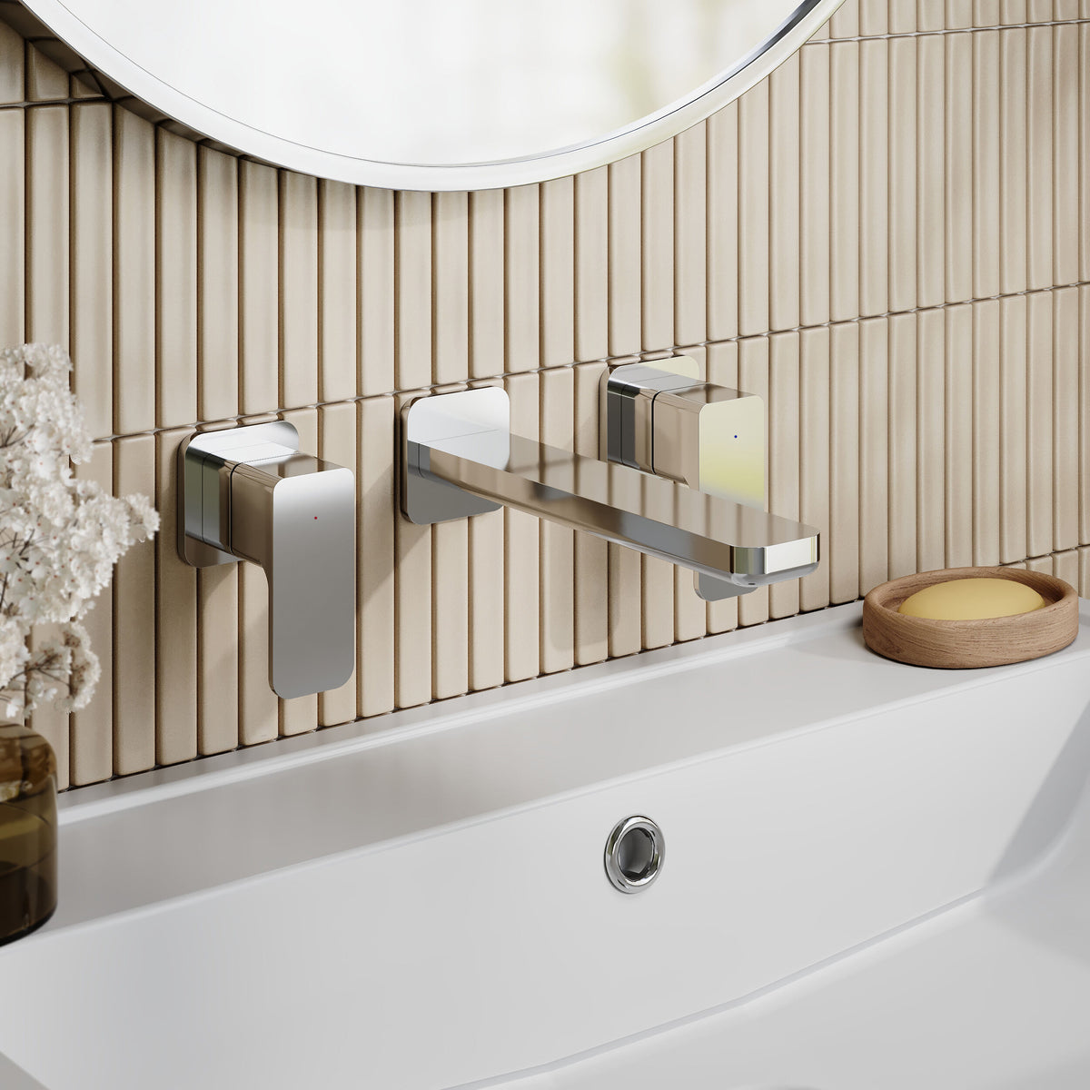 Nuie Windon 3 Tap Hole Wall Mounted Basin Mixer – Chrome