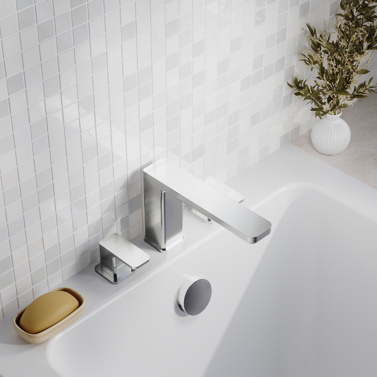 Nuie Windon 3 tap Hole Deck Mounted Bath Filler – Chrome, photo 4
