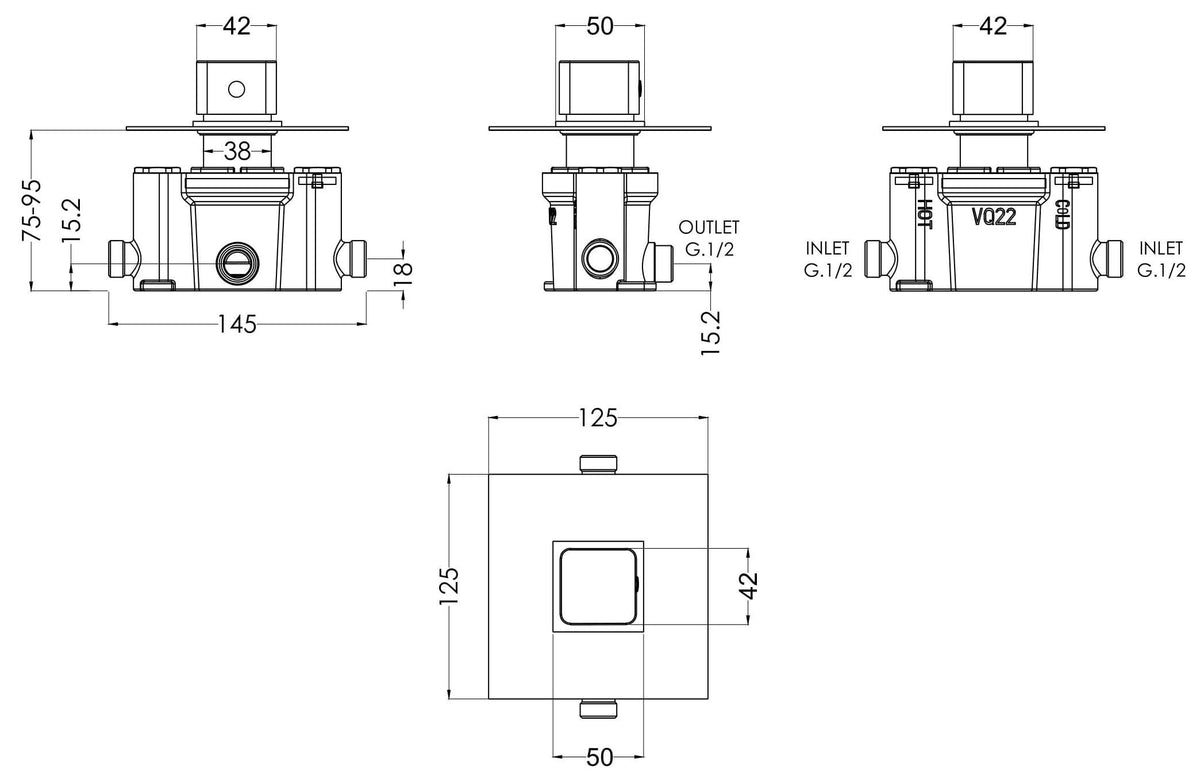 Nuie Windon Thermostatic Temperature Control Shower Valve – Chrome, photo 3