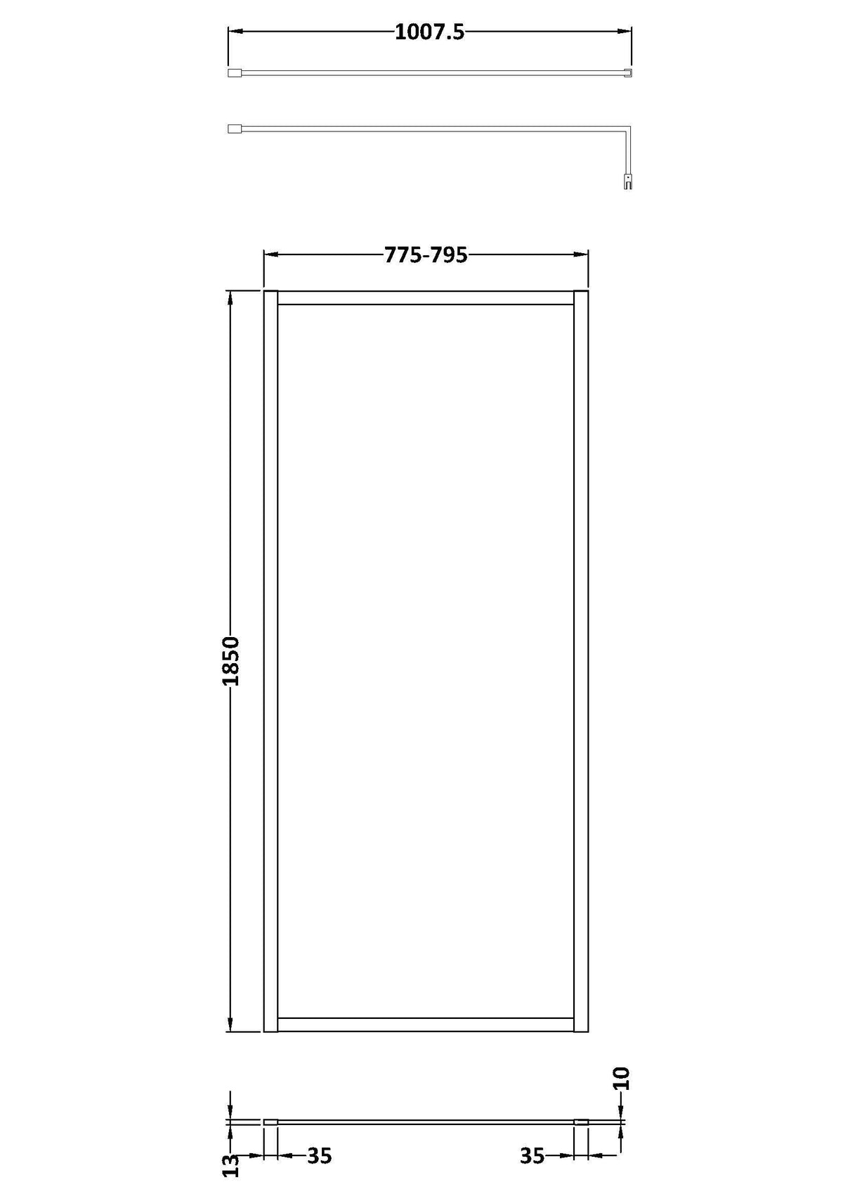 Nuie Outer Frame Wetroom Screen – 700mm, 760mm, 800mm, 900mm, 1000mm, 1100mm, 1200mm & 1400mm, photo 6
