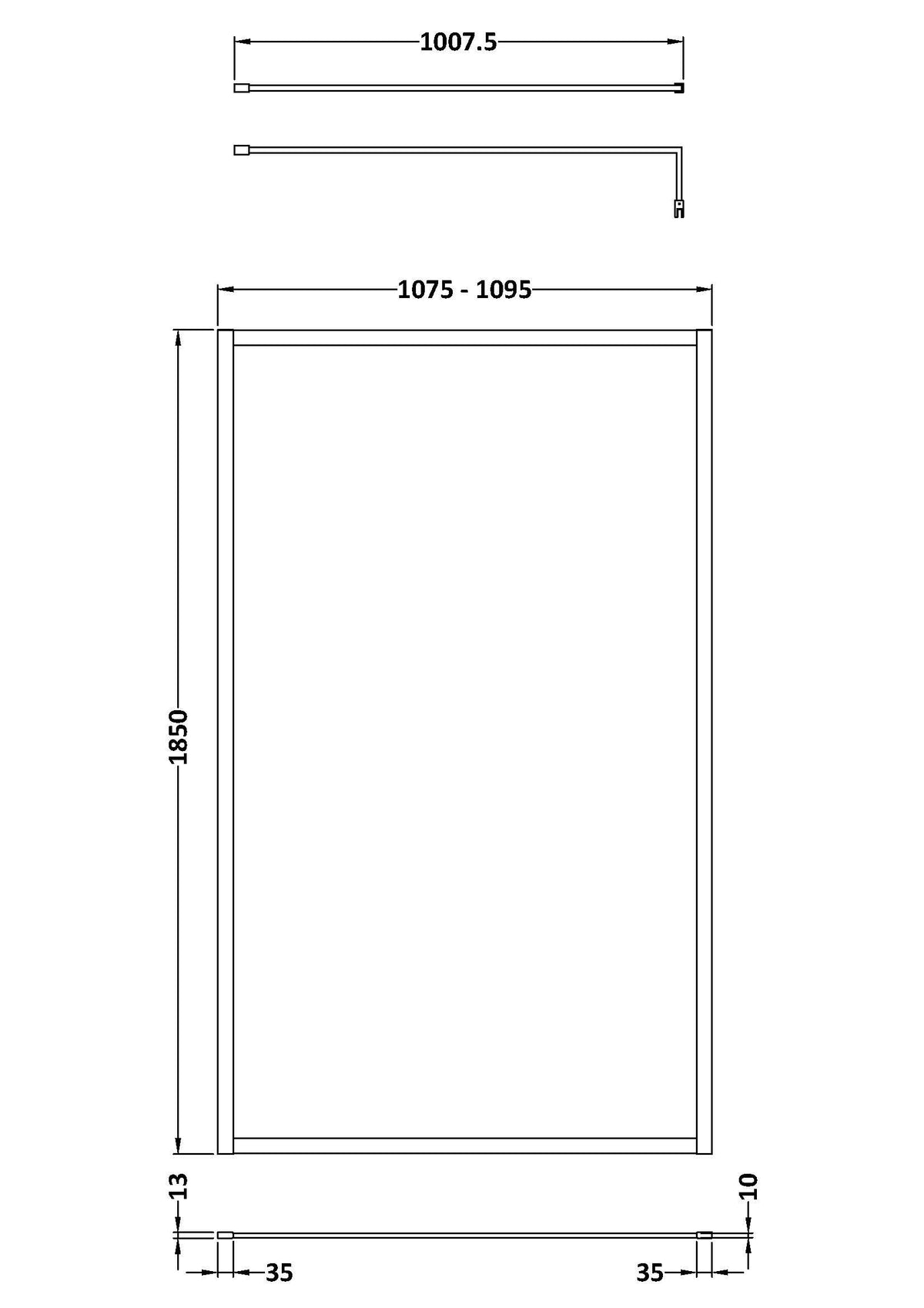 Nuie Framed Wetroom Screen – 1850mm High – 700mm, 760mm, 800mm, 900mm, 1000mm, 1100mm, 1200mm & 1400mm, photo 7