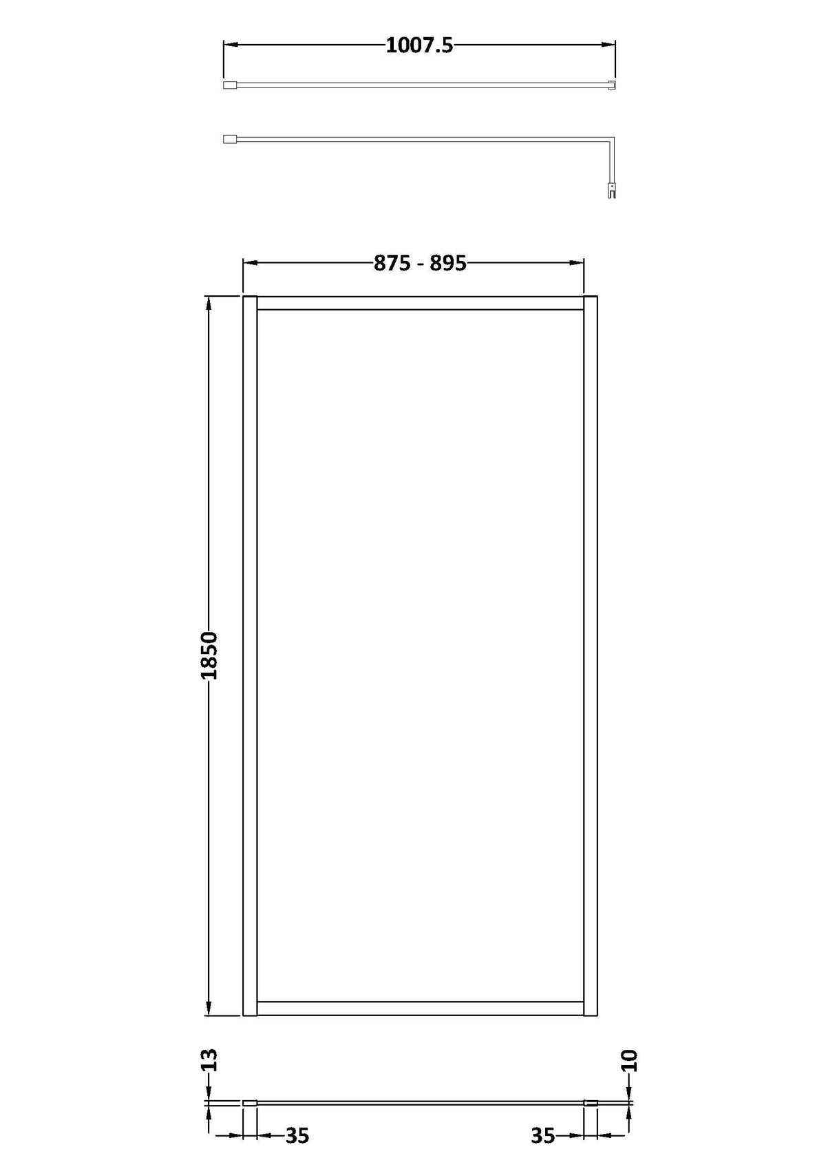 Nuie Framed Wetroom Screen – 1850mm High – 700mm, 760mm, 800mm, 900mm, 1000mm, 1100mm, 1200mm & 1400mm, photo 5