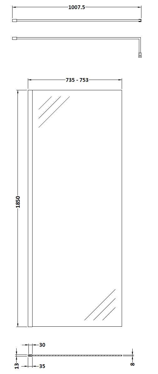 Nuie Frameless Wetroom Screen – 250mm, 300mm, 700mm, 760mm, 800mm, 900mm, 1000mm, 1100mm, 1200mm & 1400mm, photo 6