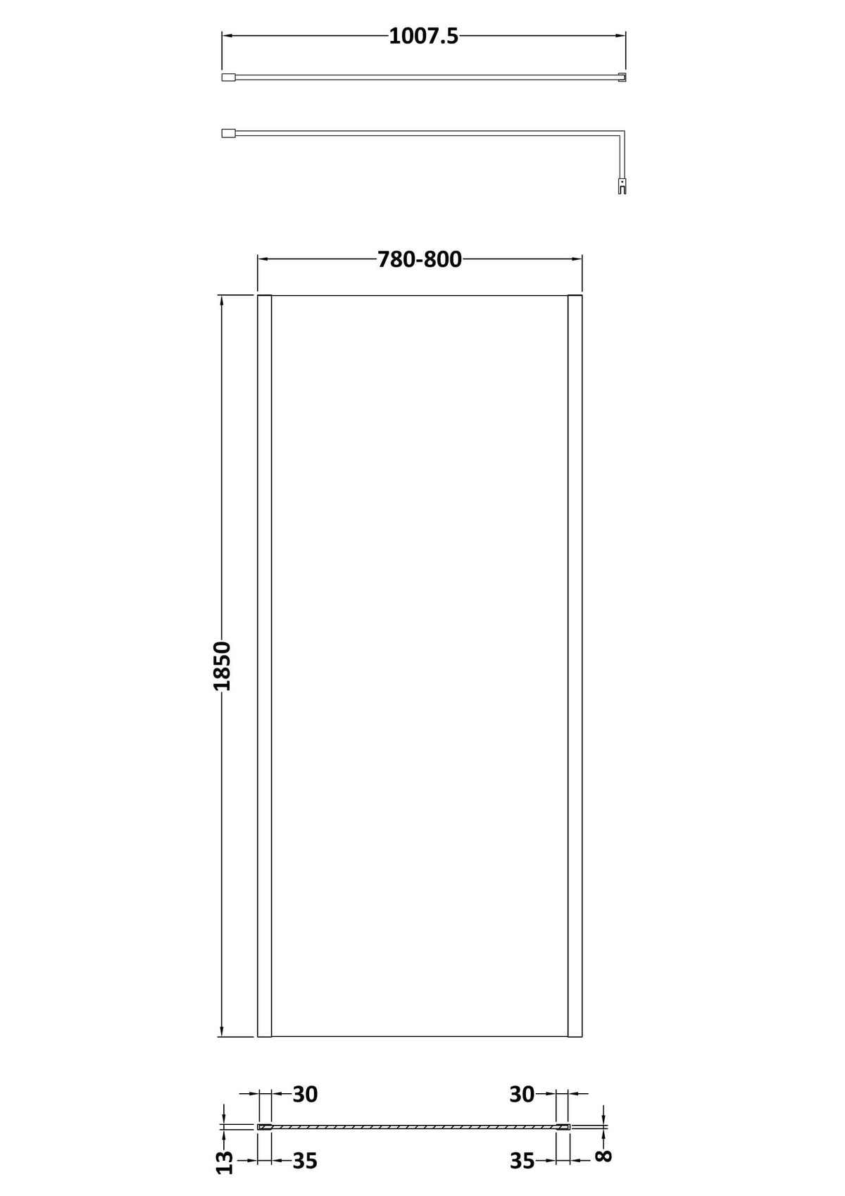 Nuie Outer Frame Wetroom Screen – 700mm, 760mm, 800mm, 900mm, 1000mm, 1100mm, 1200mm & 1400mm, photo 4