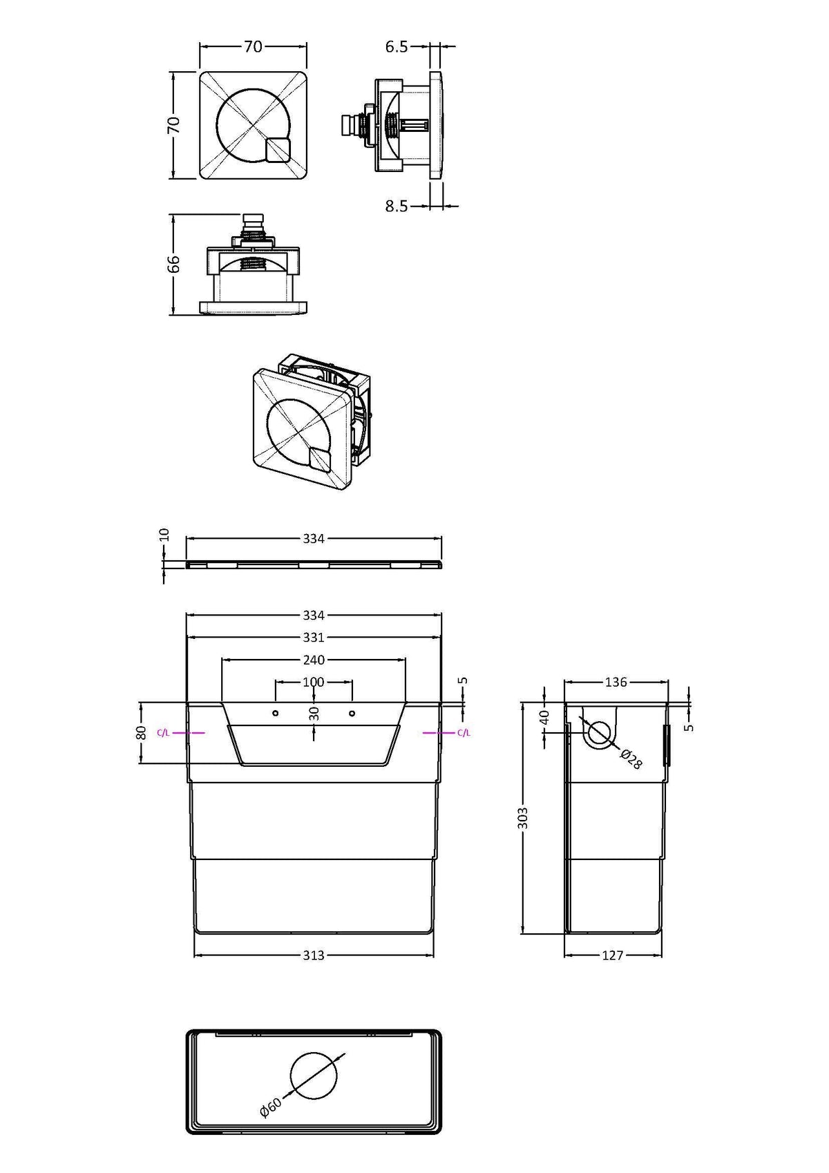 Nuie Concealed Cistern With Matt Contemporary Dual Flush Plate – Black, photo 2