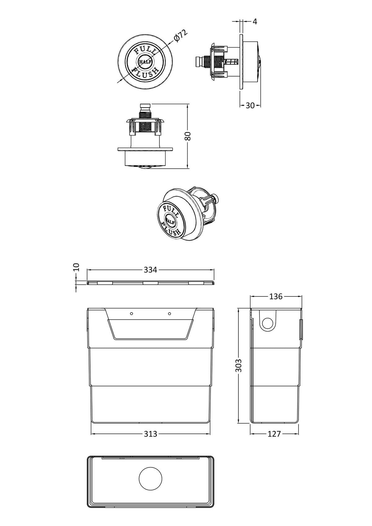 Nuie Concealed Cistern With Traditional Dual Flush Plate – Chrome, Matt Black or Brushed Brass, photo 4