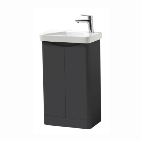 Kartell K-VIT Arc 500mm Floor Standing 2 Door Cloakroom Unit With Ceramic Basin- Matt Graphite (ARCLOAKFS-G FUR455CA)