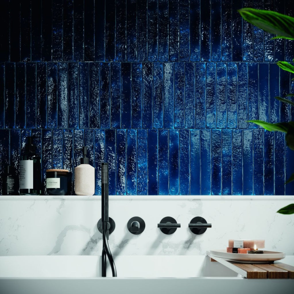 Avalon indigo crackle glaze gloss ceramic finger wall tile 38x235mm