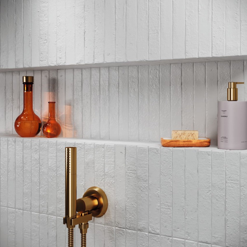 Avalon white rustic matt ceramic finger wall tile 38x235mm