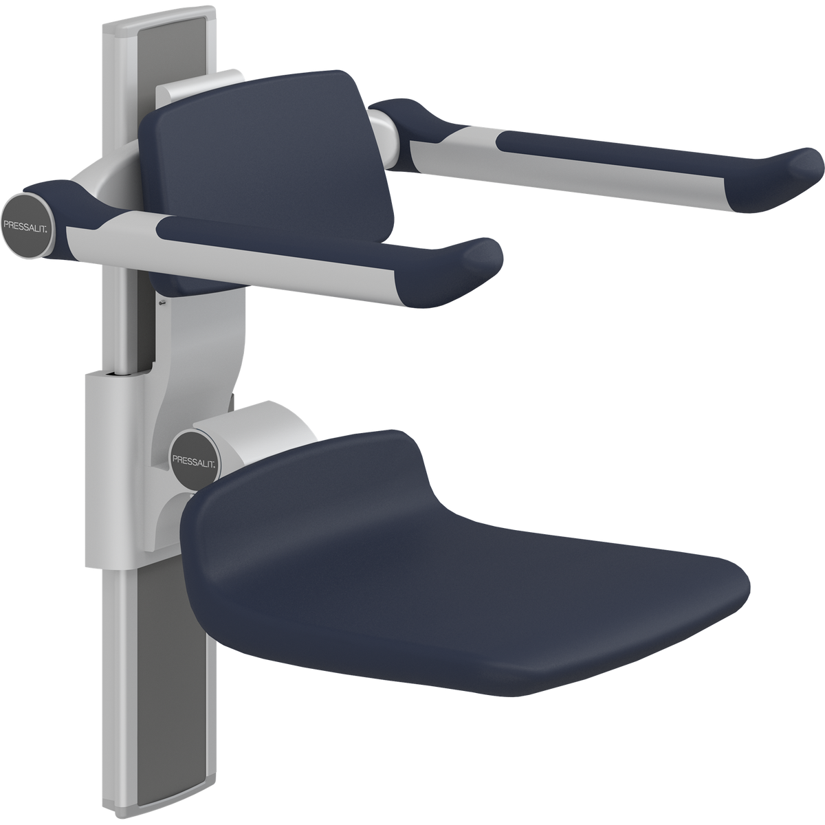 Pressalit PLUS shower seat – 310 mm Manual – Back & Armrests, Standard Seat, Dark Blue