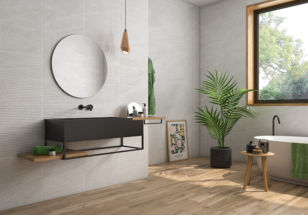 Beaufort White marble effect matt ceramic wall tile 250x500mm