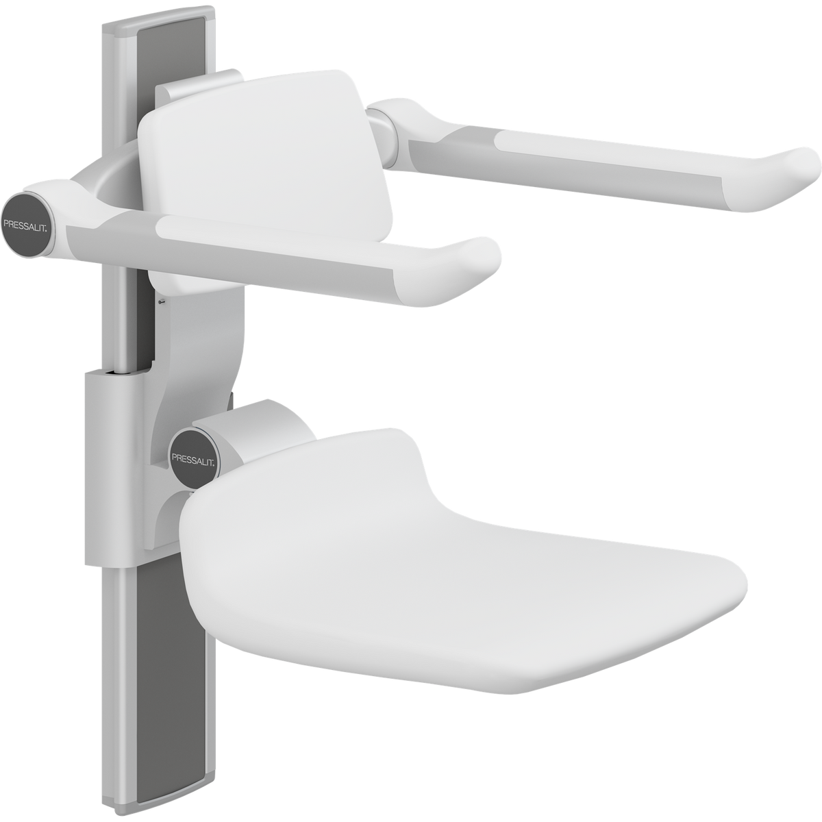 Pressalit PLUS shower seat – 310 mm Manual – Back & Armrests, Standard Seat, White