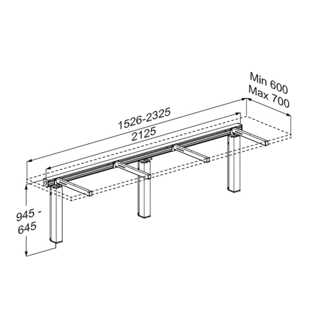 Pressalit INDIVO Pack worktop lift dimension drawing