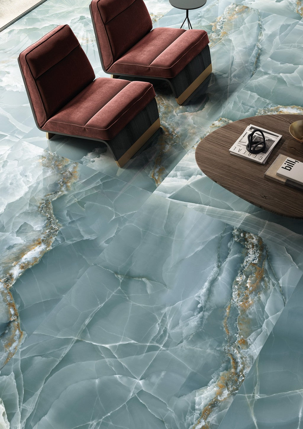 Cape May Turquoise Onyx Effect Matt Porcelain Wall & Floor Tile 600x1200mm, view 2