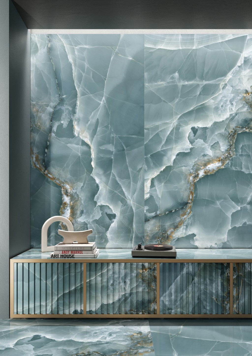 Cape May Turquoise Onyx Effect Polished Porcelain Wall & Floor Tile 600x1200mm