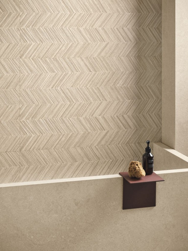 Carmel Beige Herringbone Decor Matt Porcelain Wall Tile 600x1200mm