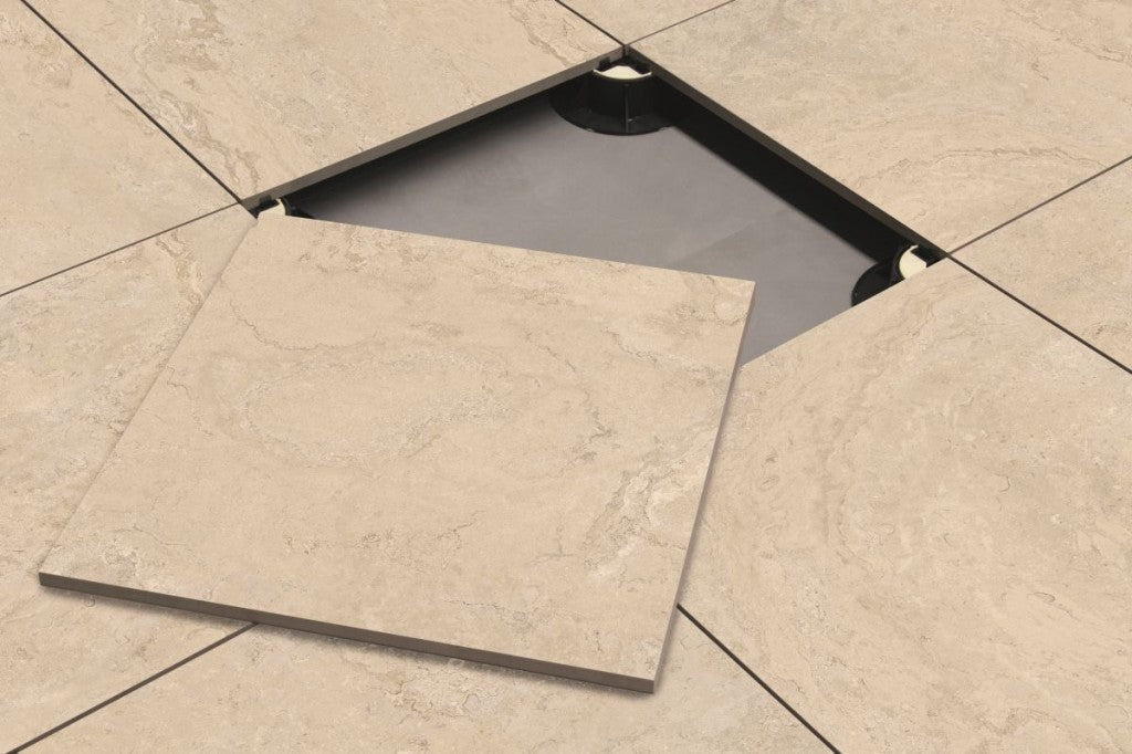 Carmel Beige Varied Stone Effect Matt Porcelain Outdoor Paving Tile 1000x1000x20mm, view 2