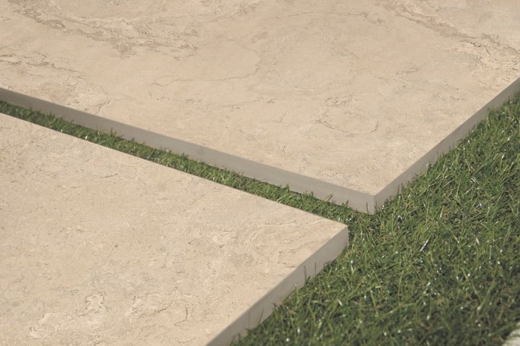 Carmel Beige Varied Stone Effect Matt Porcelain Outdoor Paving Tile 1000x1000x20mm, view 3