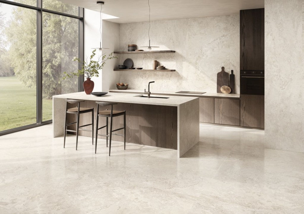 Carmel White Varied Stone Effect Matt Porcelain Wall & Floor Tile 600x1200mm, view 2