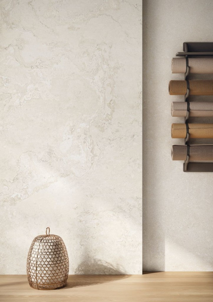Carmel White Varied Stone Effect Matt Porcelain Wall & Floor Tile 600x1200mm, view 3