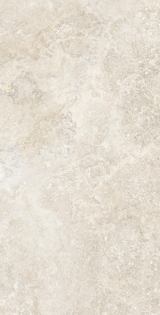 Charleston beige travertine-effect matt porcelain 600x1200mm tile on a bathroom wall
